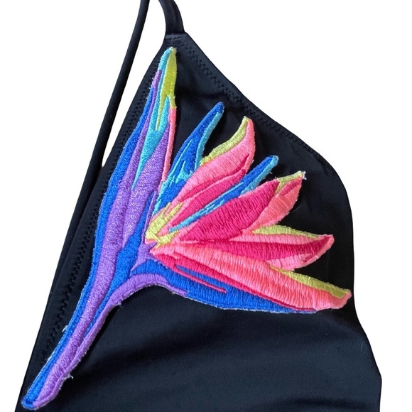 PINK Victoria's Secret Black and Pink Swimwear Embroidered One Piece Medium - Picture 7 of 12